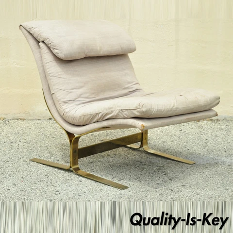 Mid Century Modern Milo Baughman Style Brass Cantilever Slipper Lounge Chair Cover
