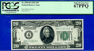 1928 $20 Federal Reserve Note PCGS 67PPQ wanted superb gem Cleveland Fr 2050-D - Image 1 of 4