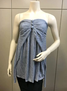 $$$$ BCBG INK COMBO (JLL1B198) STRIPE PLEATED STRAPLESS TOP NWT XS - Picture 1 of 3