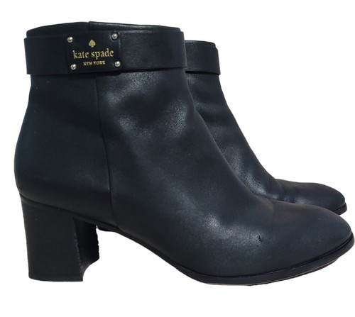 Stivaletti Kate Spade Melony 9 5 in pelle nera con logo zip laterale tacco a blocco 2 75"