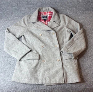 Vintage Abercrombie Fitch Jacket Womens Medium Gray Wool Pea Coat Short Y2K - Picture 1 of 14