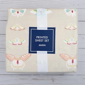 Queen Size Sheets 4 Piece Sheet Set Butterfly Beige - Picture 1 of 2