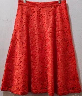 Saia pesada Banana Republic laranja forrada de renda midi casual/formal fluida tamanho 8 - Imagem 1 de 4