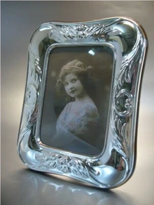 Art Nouveau Silver Frame Photo Frame Solid 925 Sterling Wood Back Mahogany - Picture 1 of 7