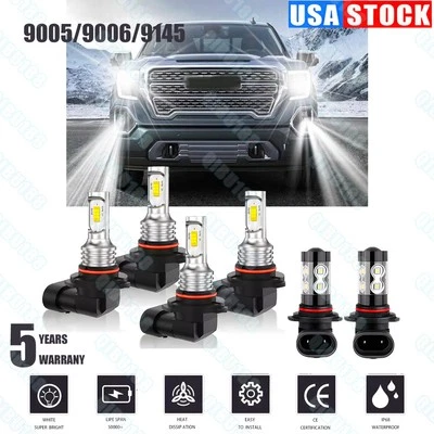 For GMC Sierra 1500 2500 3500 2003-2006 LED Headlight High/Low Bulbs & Fog Light - Image 1 of 4