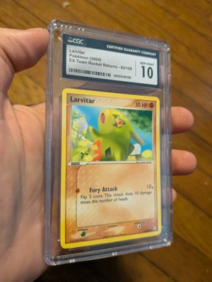 (POP 23) CGC 10 GEM MINT 2004 Pokemon EX Team Rocket Returns Larvitar 62/109  - Image 1 of 4