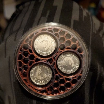 Fish Gram x3 Silver Custom Round Holder Case 3d Printed Holds 6 in 1 oz capsule - Image 1 of 2