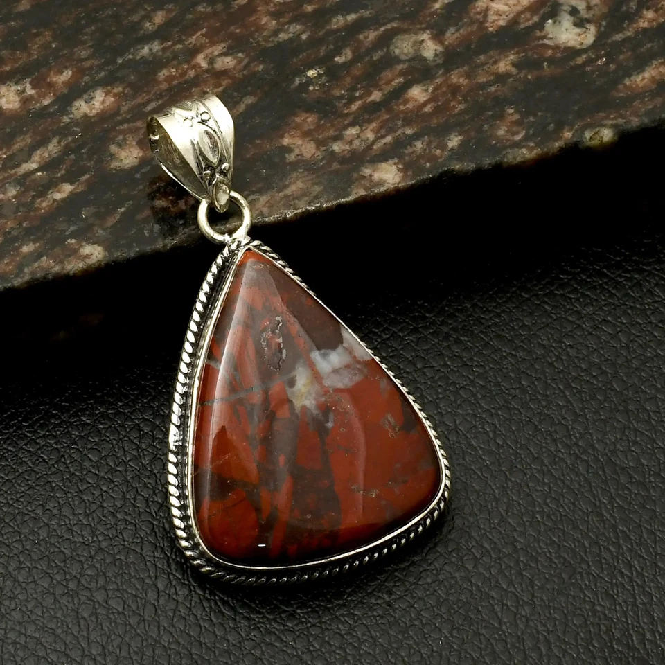 Joyería colgante étnica hecha a mano de piedras preciosas de jaspe rojo para año nuevo 2,2" AP-40686 Foto 1 de 1