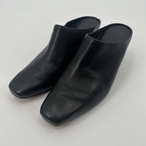 Vince Damenschuhe Größe 6,5 schwarze Leder-Pantoletten mit Keilabsatz eckige Zehenpartie Slipper - Bild 1 von 9