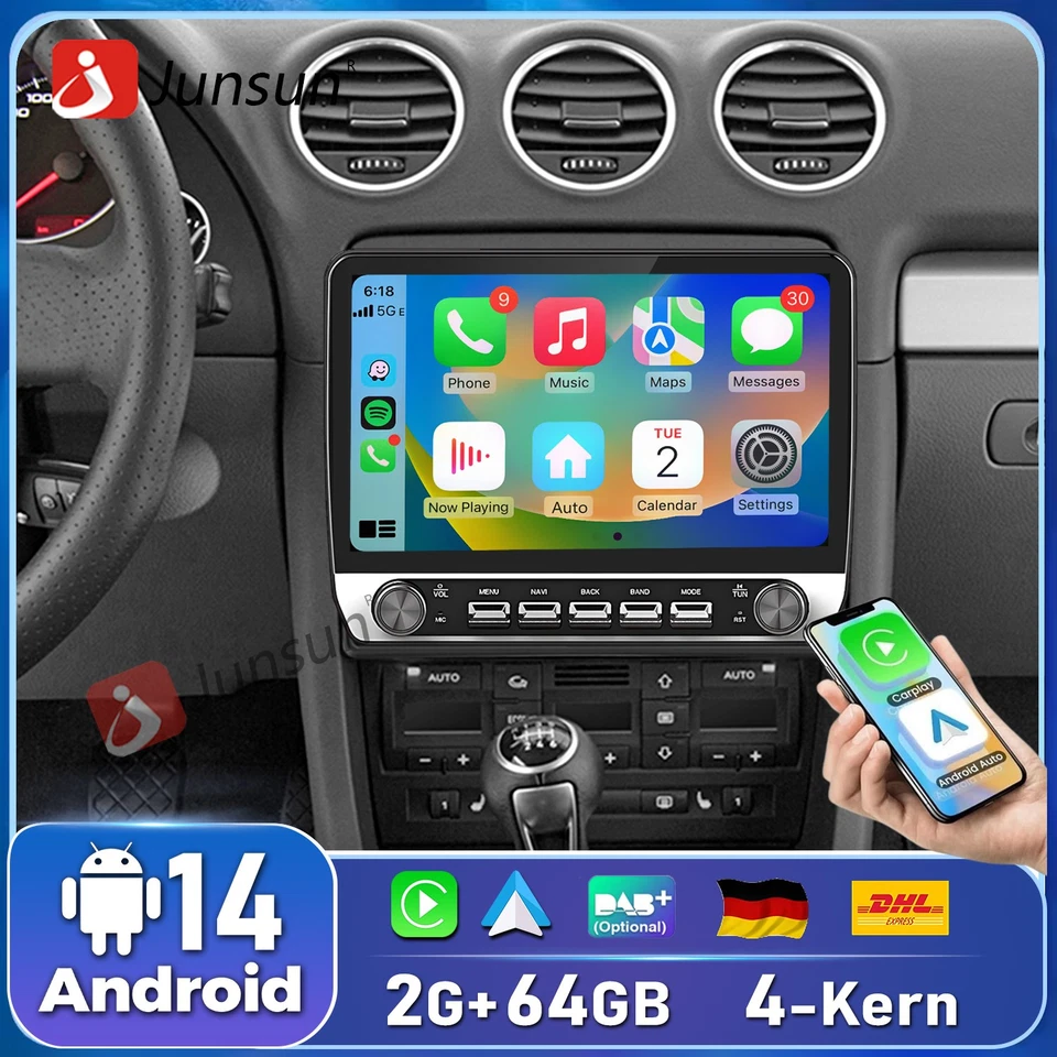 2G+64G Carplay Für Audi A4 S4 RS4 00-2009 Android 14 Autoradio GPS Navi DAB+ SWC - Bild 1 von 4