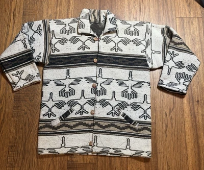 Mens LG Jacket Blanket Aztec Southwest Wooden Buttons Thunderbird Tribal Design - Image 1 of 4