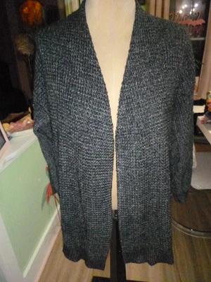 SUÉTER CÁRDIGAN MUJER TALLA GRANDE "INC CONCEPT" NEGRO/GRIS FRENTE ABIERTO Foto 1 de 4