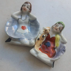 Vintage Menge 2 Japan Glanz Ware Spaten Herz Aschenbecher handbemalt Ring Schale - Bild 1 von 12