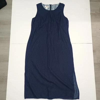 Vestido Jersey Talbots Petite Algodón Cambray Denim Capa Aberturas Modesto 12 Foto 1 de 4