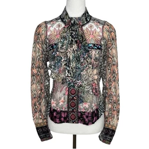 In Earnest by Byron Lars Spitzenbluse Top Größe 6 transparent Blumen bestickt Boho - Bild 1 von 18