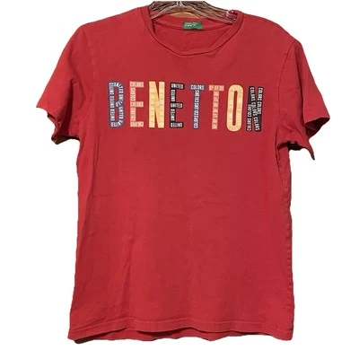 Camiseta de punto simple con logo Benetton de colores unidos vintage de los 90 para mujer talla M rojo Foto 1 de 4