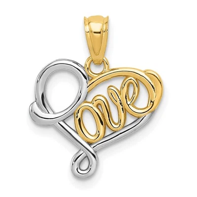 Colgante Corazón LOVE Oro Amarillo 14k y Rodio Blanco 19 X 15MM 0.77gm Foto 1 de 4
