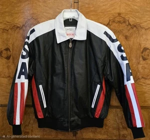 Michael Hoban Vintage USA Flagge Leder Bomber Jacke Mantel Herren American Patriot ~ XL - Bild 1 von 9