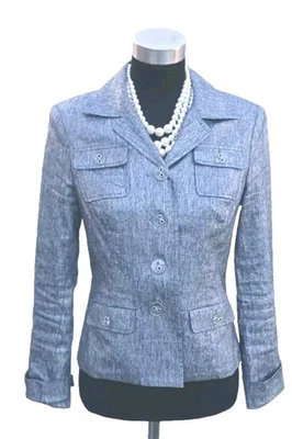 Chaqueta Traje Worth Estilo Talla 4 Lino Gris Plateado Negro Mujer Blazers S  Foto 1 de 4