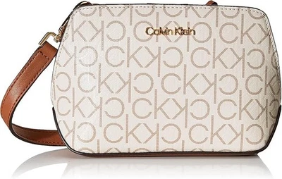 Bolsa tiracolo Calvin Klein Lucy pequena marrom marfim compartimento triplo logotipo bolsa - Imagem 1 de 4