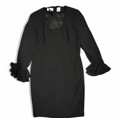 Chic Liz Claiborne Black Long Sleeve Dress With Bell Flare Sleeves. Size 12P - Image 1 of 4