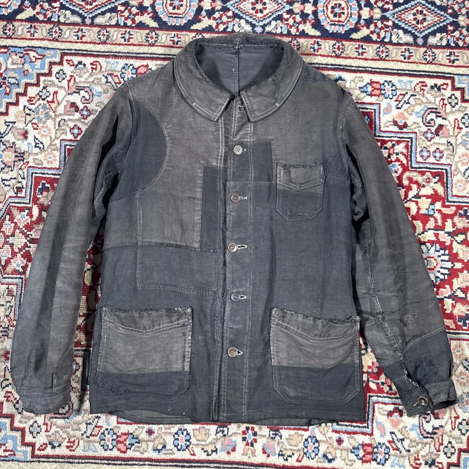 Chaqueta de Colección Años 30 40 Negra Moleskin Francesa Tareas Patchwork  Foto 1 de 4