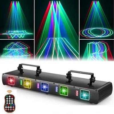 LED 5 Lens DMX Laser Stage Light Projector RGBYC Beam Disco Show Party Lighting - Image 1 of 4