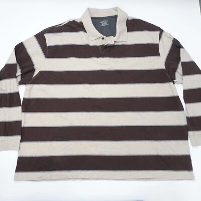 ST.John's Bay Polo Shirt Mens 3XLT Brown Cream 100% Cotton Striped Sueded Jersey - Image 1 of 4