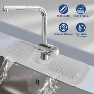 Silicone Kitchen Bathroom Sink Splash Guard Slip Mat Sponge Soap Tray Organizer - Picture 1 of 32