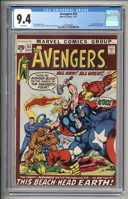 Avengers #93 CGC CASI NUEVO 9,4 1971 MARVEL COMICS KREE-SKRULL GUERRA NEAL ADAMS BLANCO PGS Foto 1 de 2
