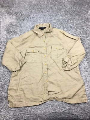 Camisa abotonada David Dart Collection para mujer talla XL marrón manga 3/4 lino Foto 1 de 4