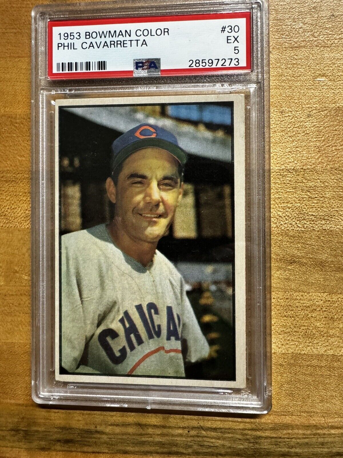 PHIL CAVARRETTA #30 1953 Bowman Color PSA 5 Chicago Cubs