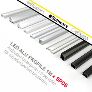 LED Profil Aluprofil Alu Schiene Leiste Profile für LED-Streifen Eloxiert 5x 1m