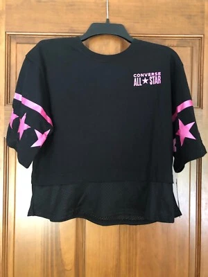 Converse All Star Mesh Mock Layer Black Hot Pink T-Shirt Girls Size Large NWT - Image 1 of 4