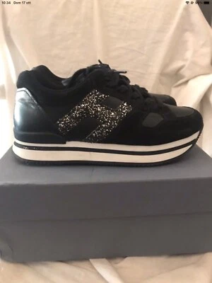 SCARPE SNEAKERS HOGAN H222 PELLE NERA H GLITTER ARGENTO - Immagine 1 di 4