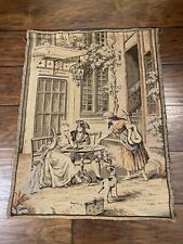 VINTAGE TEXTILE FRENCH ROMANTIC COURTING DOG TAPESTRY