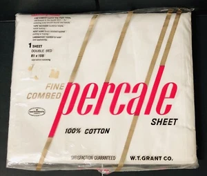 Vintage Grant Maid Percale White Full Flat Sheet Fine Combed W.T. Grant New - Picture 1 of 4