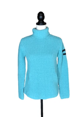 Calvin Klein Jeans Sweater Womens M Blue Chunky Knit Turtleneck  Sleeve Logo - Image 1 of 4
