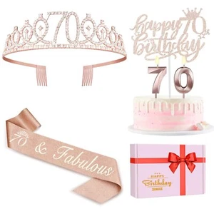 70Th Birthday Decorations for Women 70Th Birthday Sash Crown/Tiara Candles C - Picture 1 of 6