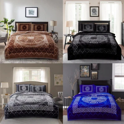 2 PLY Thick Warm Heavy Double / King Winter Blanket Throw, Greek & Floral design - Image 1 of 4