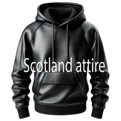 Sudadera con capucha hecha a mano de cuero premium negro para hombre sudadera con capucha de cuero genuino de piel de cordero Foto 1 de 4