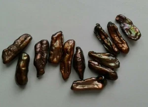 12 Iridescent Freshwater Biwa Pearl Beads. Brown. 11-19mm. Jewellery/Bead/Crafts - Picture 1 of 12