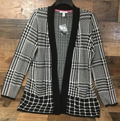 Isaac Mizrahi Live! Cárdigan largo Boyfriend para mujer XS pata de gallo informal carrera Foto 1 de 4