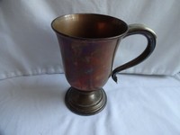 ANTIQUE GEORGIAN COPPER TANKARD WITH HEART HANDLE ENGRAVED CAPPEL CYMRAEG 1800