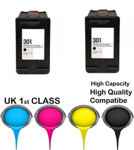 2 REMANUFATURED 301 Schwarz Hohe Kapazität & Qualität Patrone für HP Deskjet2540 - Bild 1 von 1