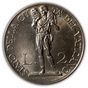 1939 Vatican City 2 Lira Brilliant Uncirculated Gem BU Coin #1224