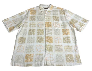Tori Richard Shirt Men XL Linen Hawaiian Floral Geometric Aloha Lawn Camp Button - Picture 1 of 17
