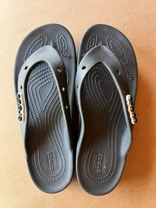 Crocs Bayaband Flip Flop Slip On Sandals Black Women 9 Summer Waterproof W/Logo - Picture 1 of 8