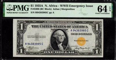 $1 1935-A Fr. 2306 NORTH AFRICA GORGEOUS WWII Emergency Issue  PMG Ch Unc 64EPQ - Image 1 of 2