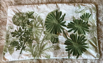 Pottery Barn Fern Botanical Embroidered Pillow Cover 16” x 26” Green Off White - Image 1 of 4